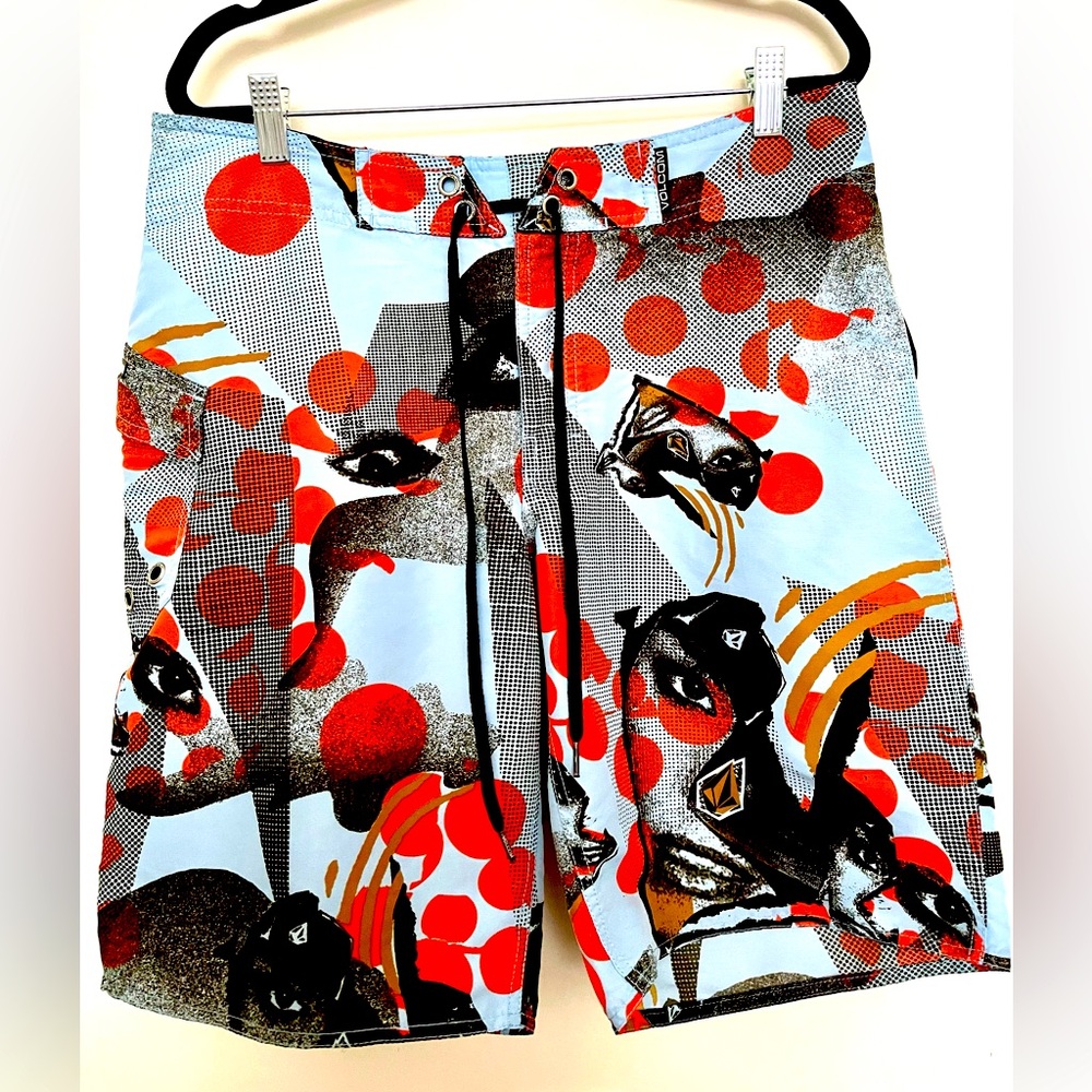 Volcom Blue/Red/Black Graphic Swim Trunks Shorts
